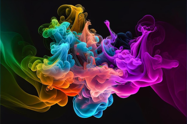 Multicolored paint in water background 3d Generative AI