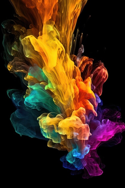 Multicolored paint in water on a black background