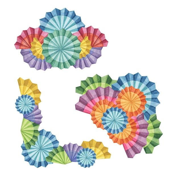 Multicolored paper fan composition