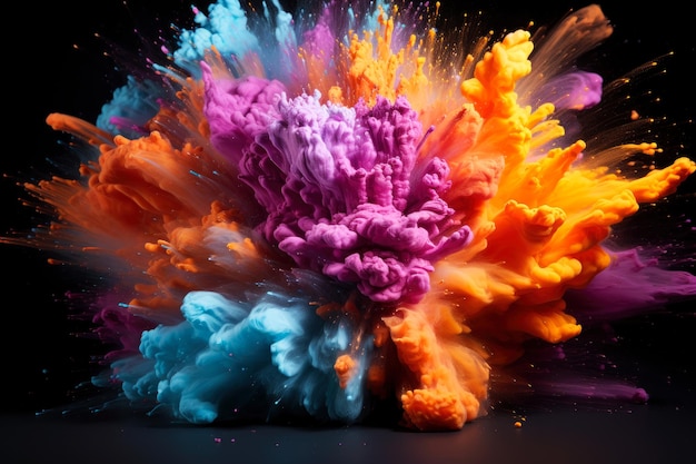 Photo multicolored powder smoke and ink explode on a black background colored abstract background