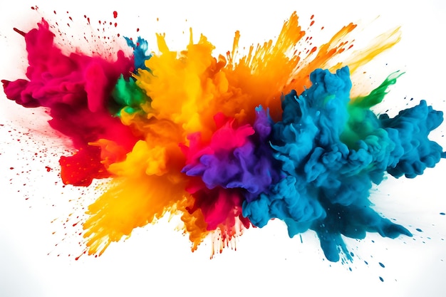 Multicolored powder splatter on white background