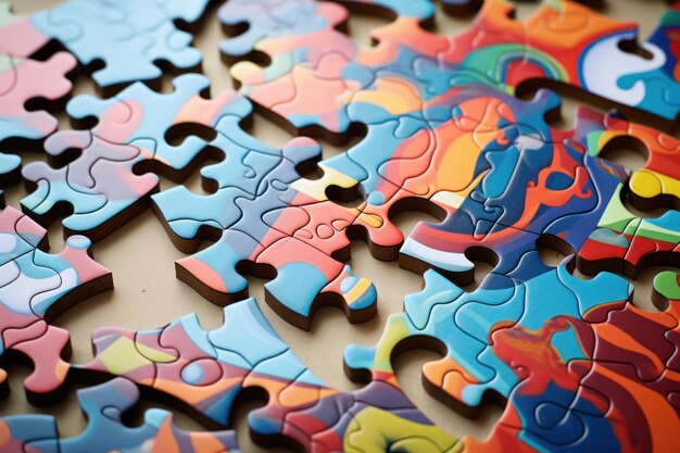 Multicolored Puzzle pieces closeup Generate Ai