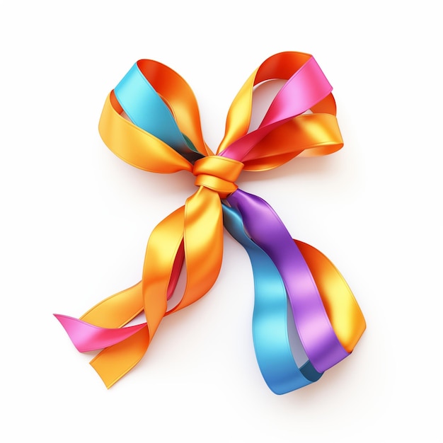 Photo multicolored satin ribbon bow on white background