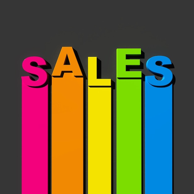 Photo multicolored sign on black background with the word sales