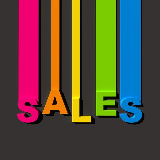 Photo multicolored sign on black background with the word sales