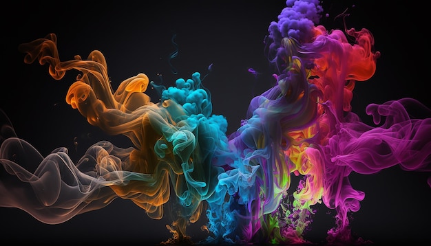 Multicolored smoke on a black background Generative AI