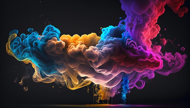 Multicolored smoke on a black background Generative AI