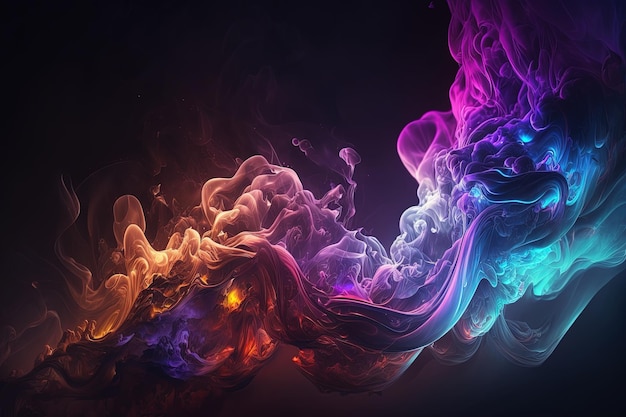 A multicolored smoke swirl on a black background generative AI