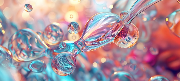 Multicolored soap bubbles are in space sunlights effect of levitation 3d rendering digital future