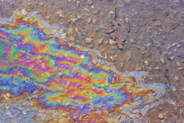 multicolored spot gasoline abstract background, abstract oil spill on water