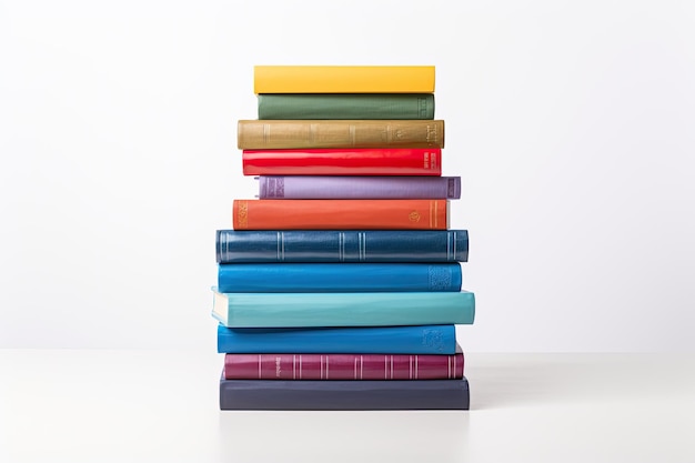 Multicolored stack of books white background