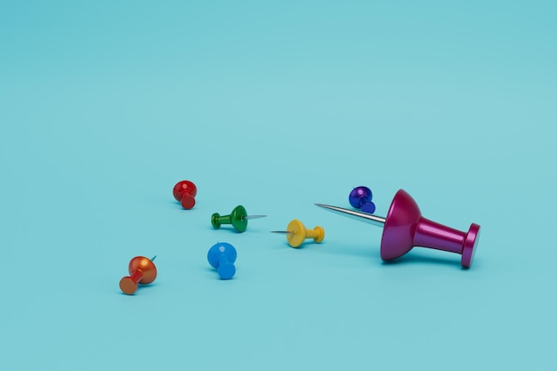 Multicolored stationery buttons on a blue background 3D render