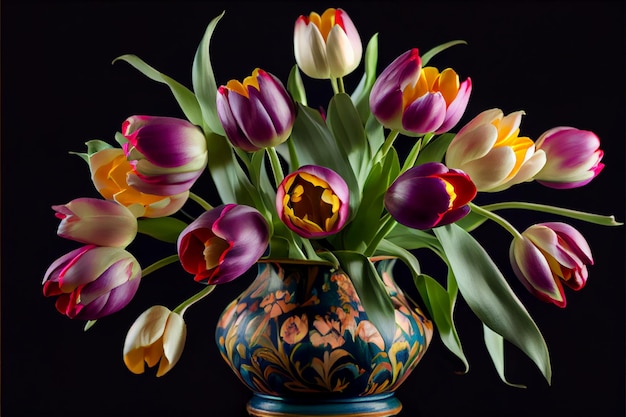 Multicolored tulips Bouquet of flowers Bouquet of tulips AI Generated