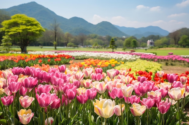 Multicolored tulips in the gardens of chiang rai