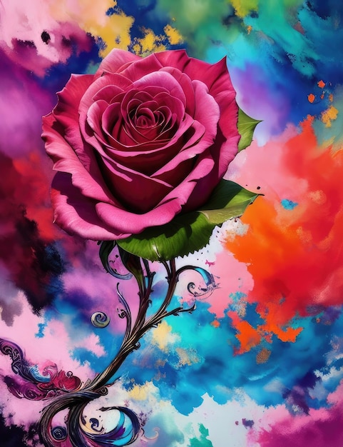 Multicolored and voluminous art of a rosebud closeup Generative AI