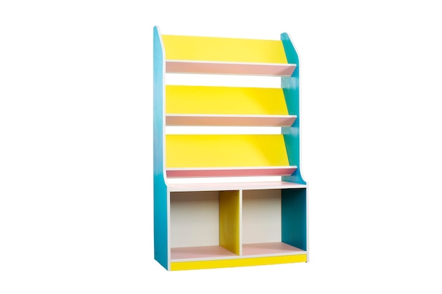 Multicolored wardrobe with shelves on a white background