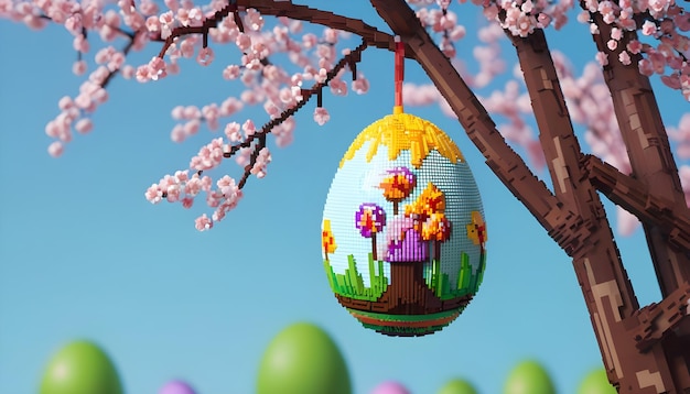 Multicoloured Easter eggs in a beautiful wooden bowl on a table