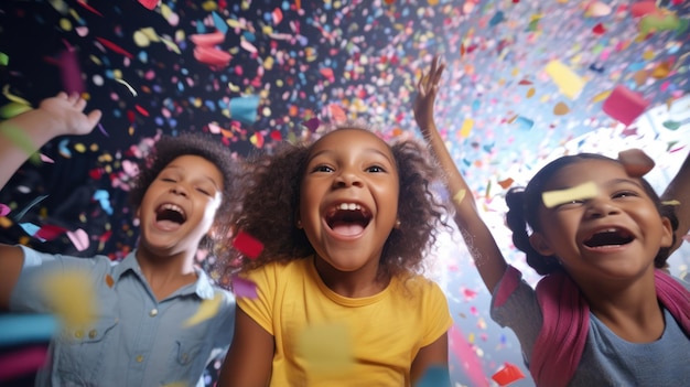 Multicultural Birthday Bash Happy Children Celebrating with Colorful Confetti Embracing the Child Birthday SpiritxA