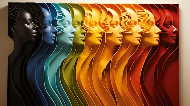 Multicultural women in profilecolored faces united in ethnic equality and diversity concept banner