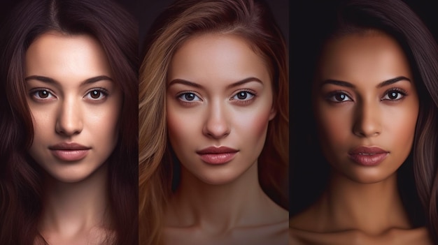 Multiethnic beauty women of several ethnicities Caucasian African Asian and Indian Generative AI