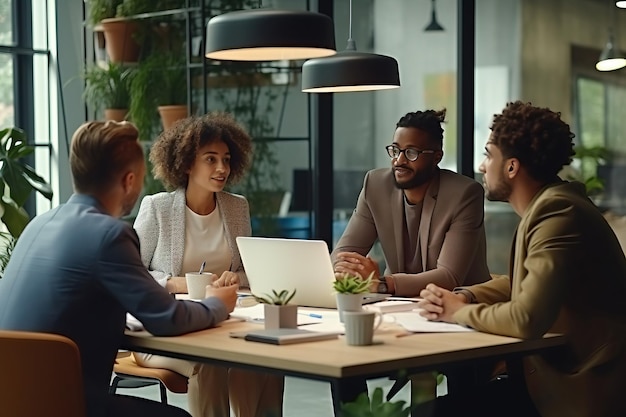 Multiethnic Business Team Discussing Strategy in a Meeting Room at the Office Generative AI