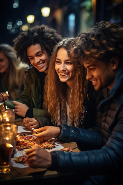 Multiethnic friends together at Christmas dinner AI Generated