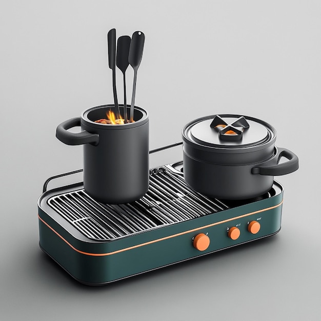 Multifunction camping cookware with a builtin grill and stove