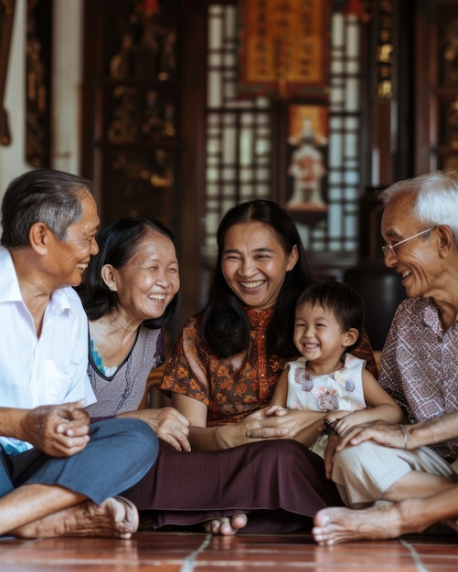 Photo multigenerational family laughter