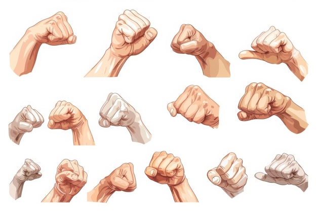 Photo multiple clenched fists in various skin tones symbolizing unity strength protest and solidarity against a white background