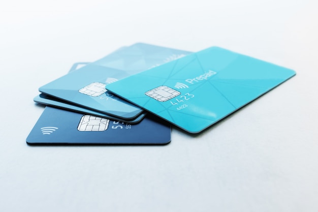 Multiple credit cards. Selective focus. Concept - Finance, business, cashless payment.