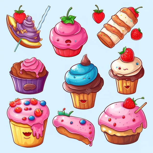 Multiple Cute ice cream themed vector stickers