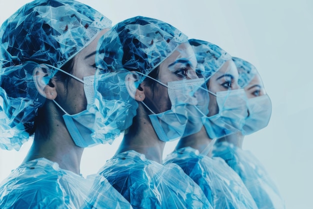 Multiple exposure image of healthcare professionals in personal protective equipment