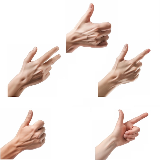 Multiple female caucasian hand gestures isolated over the white background set of multiple images