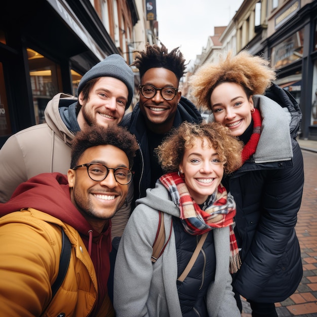 Multiple friends smiling