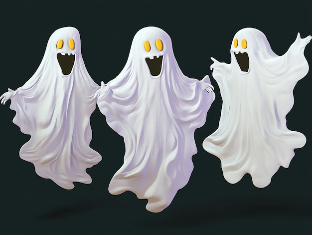 Photo multiple halloween ghosts collection on plan background