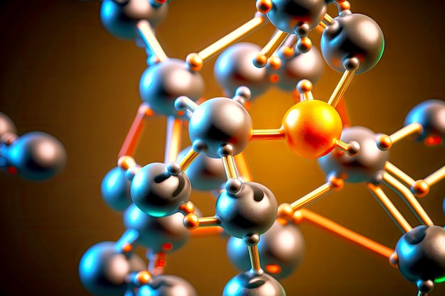 Multiple interatomic bonds in chemical structure of molecule closeup