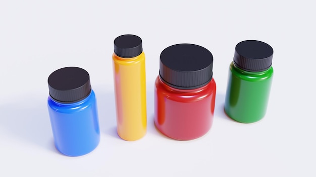 Multiple Medicine Bottles With Black Caps