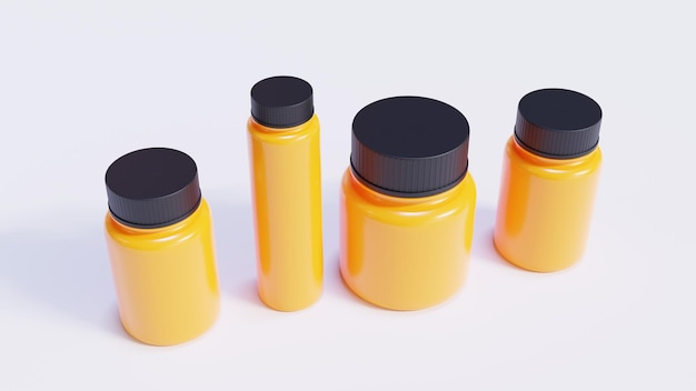 Multiple Orange Medicine Bottles With Black Caps