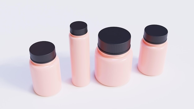 Multiple Pink Medicine Bottles With Black Cap