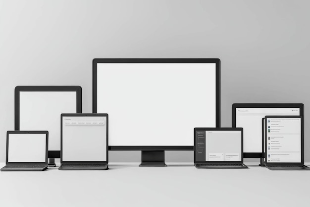 Photo multiple responsive screen and mobile devices mockup created with generative ai