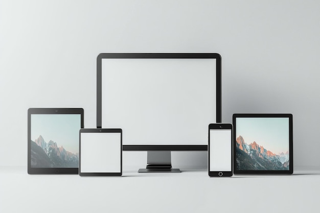 Photo multiple responsive screen and mobile devices mockup created with generative ai