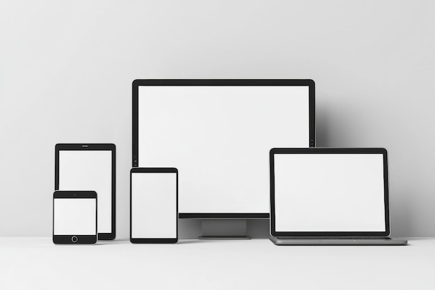 Photo multiple responsive screen and mobile devices mockup created with generative ai