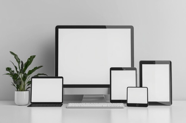 Photo multiple responsive screen and mobile devices mockup created with generative ai