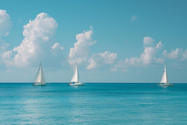 Multiple sailboats floating on water Sailboats dotting the horizon