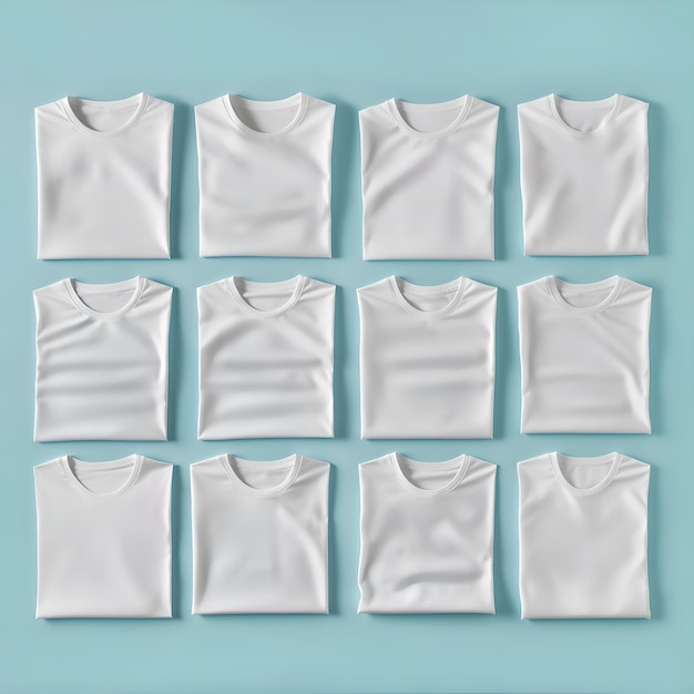 Multiple shirt mockup 12 White folded tshirt mock up Top view of flat lay Bella Canvas 3001