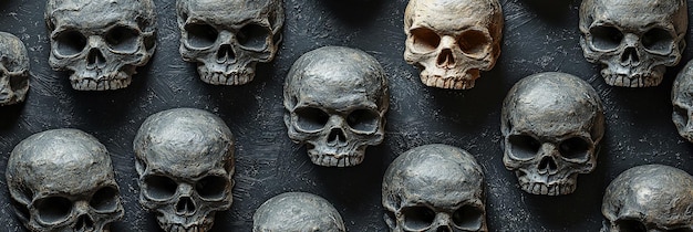 Photo multiple skulls on dark background with varied textures