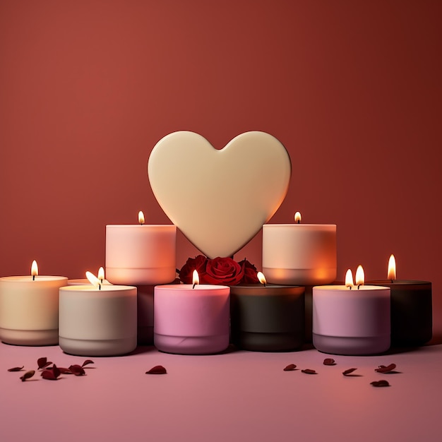 Multiple Valentines Day aromatherapy candles arranged