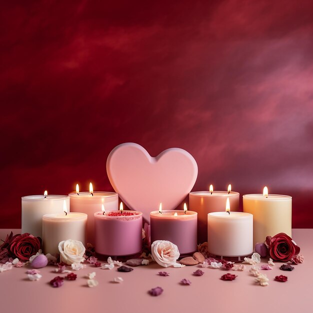 Multiple Valentines Day aromatherapy candles arranged