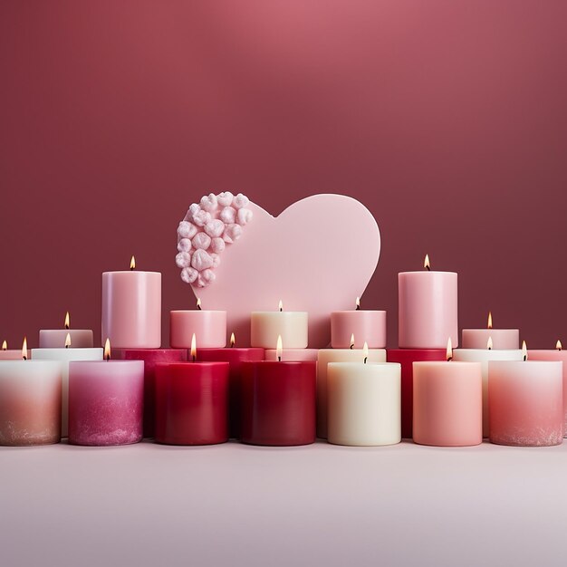 Multiple Valentines Day aromatherapy candles arranged