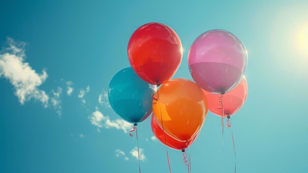 Multiple vibrant balloons soaring high in the air